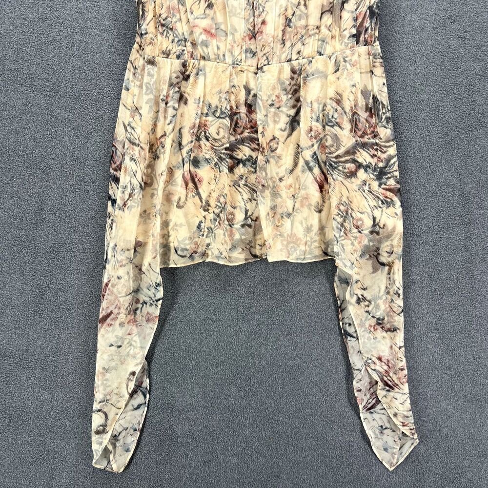 Haute Hippie Runway Silk Top Womens 10 Floral Ring Trim Asymmetric Hem Blouse - Picture 14 of 16